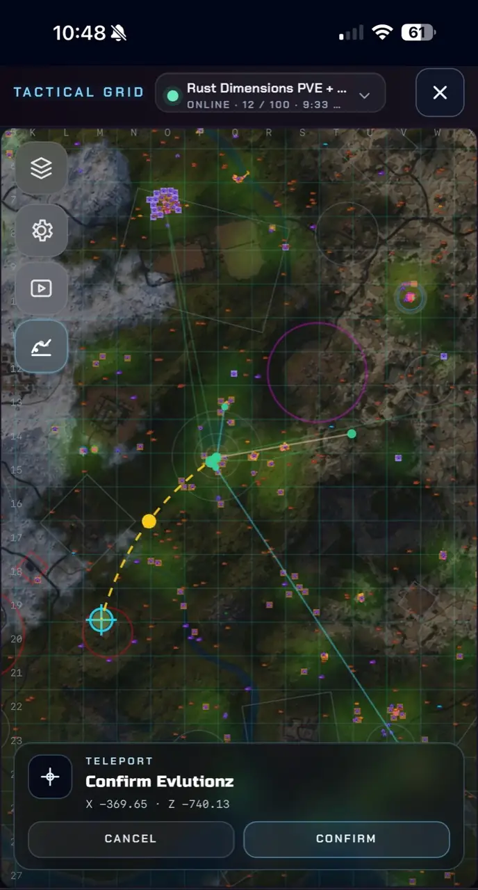 Rust Overwatch Tactical Grid teleport confirmation on mobile.