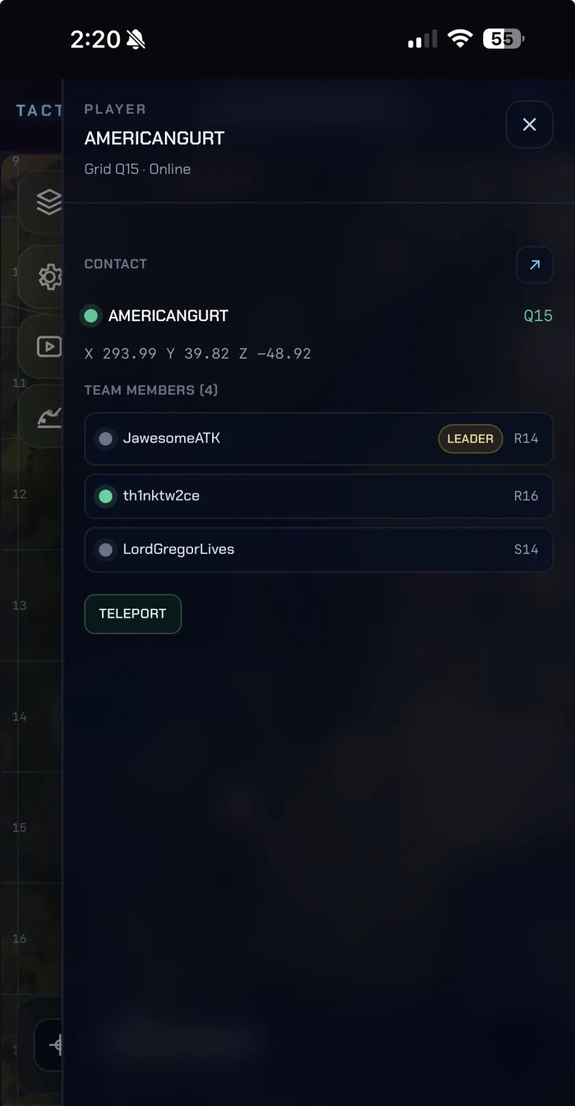Rust Overwatch tactical grid player team details on mobile.