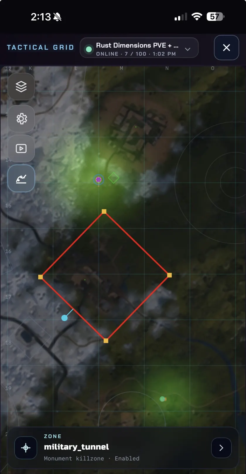 Rust Overwatch tactical grid zone rotation handles on mobile.