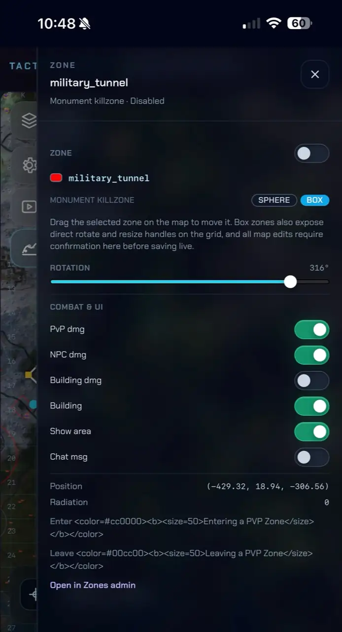 Rust Overwatch zone editor controls on mobile.